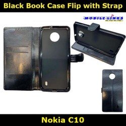 Black Book Case Flip with Strap For Nokia C10 TA-1342 Slim Fit Look